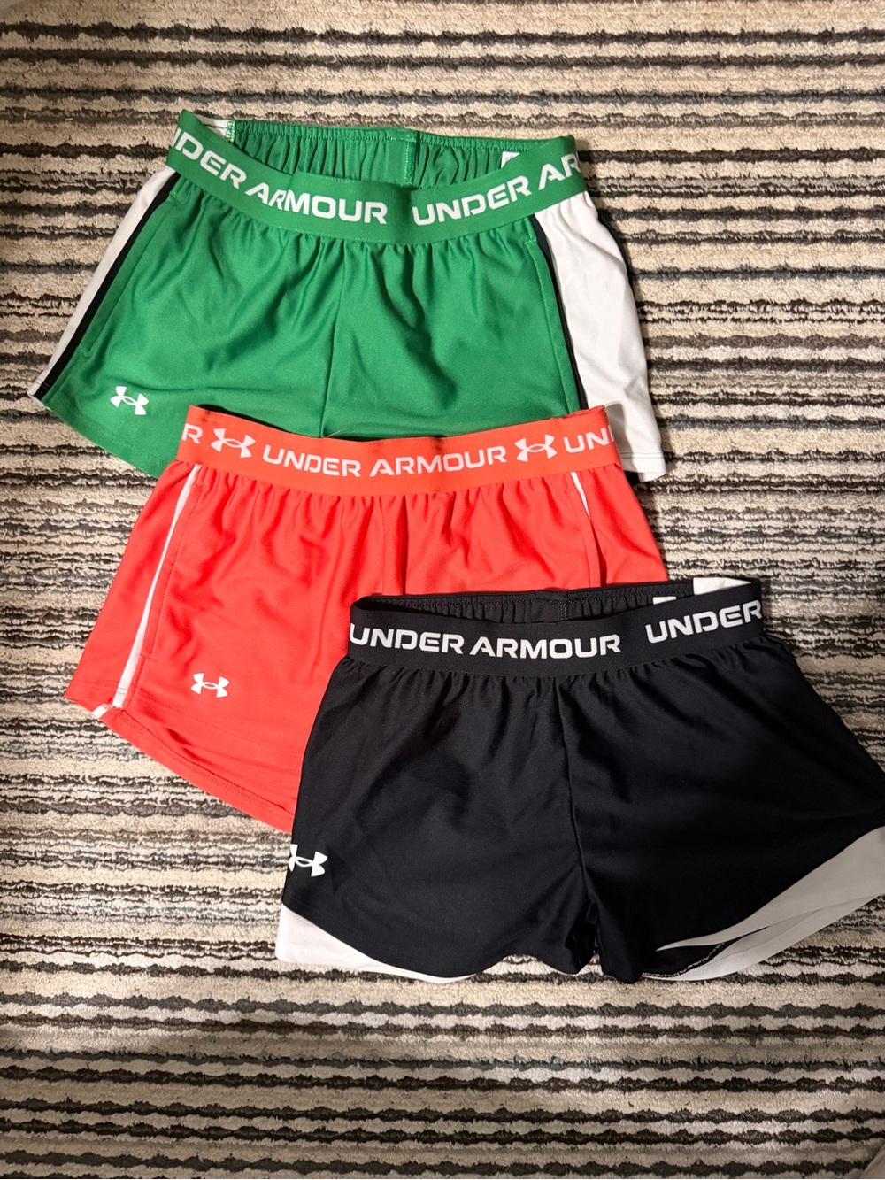 LIKE NEW— Under Armour Girls Athletic Shorts — Green, Coral, Black